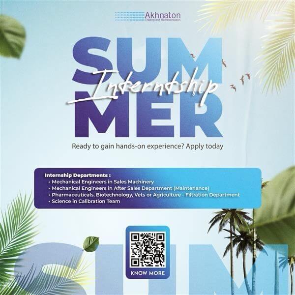 التدريب الصيفي في شركة اخناتون للتجارة والتوكيلات 2026 Akhnaton Trading and Representation internship Program التدريب الصيفي في شركة اخناتون للتجارة والتوكيلات 2026 Akhnaton Trading and Representation internship Program
